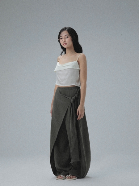 Relaxed Satin Silk Tie-Strap Top, image 7