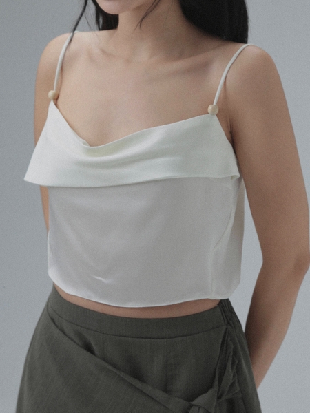 Relaxed Satin Silk Tie-Strap Top, image 3