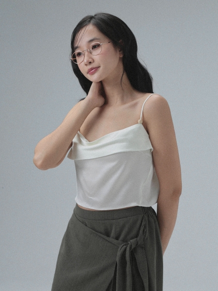Relaxed Satin Silk Tie-Strap Top, image 4