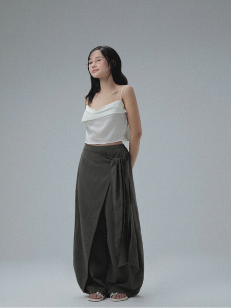 Relaxed Satin Silk Tie-Strap Top, image 2