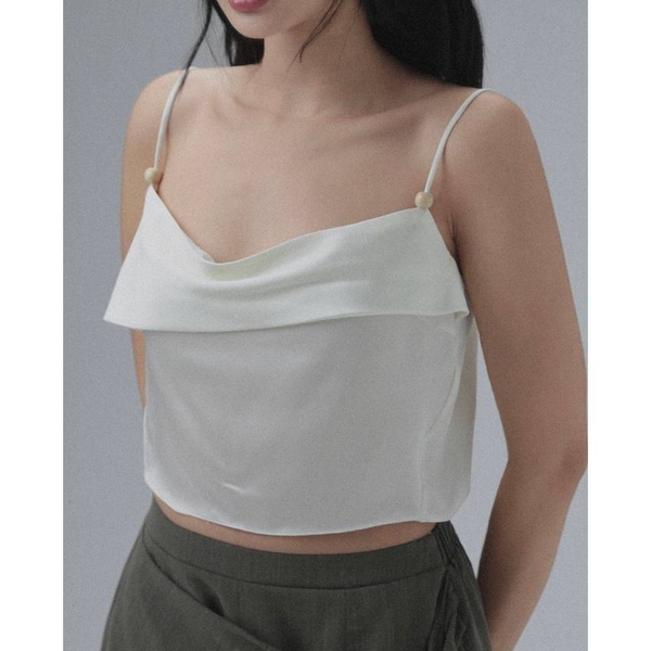 Relaxed Satin Silk Tie-Strap Top, image 8