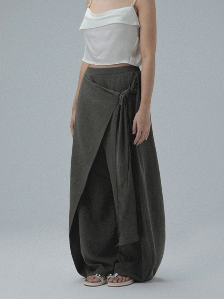 Linen Tie-Panel Wide-Leg Trousers, image 1