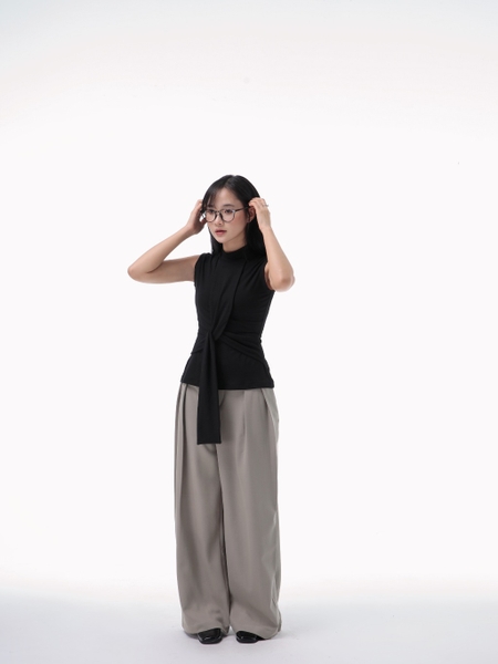 Sleeveless High-Neck Tie-Detail Top, image 7