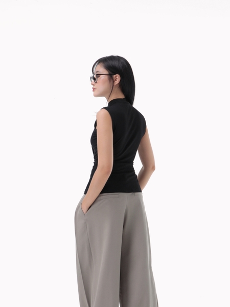 Sleeveless High-Neck Tie-Detail Top, image 4