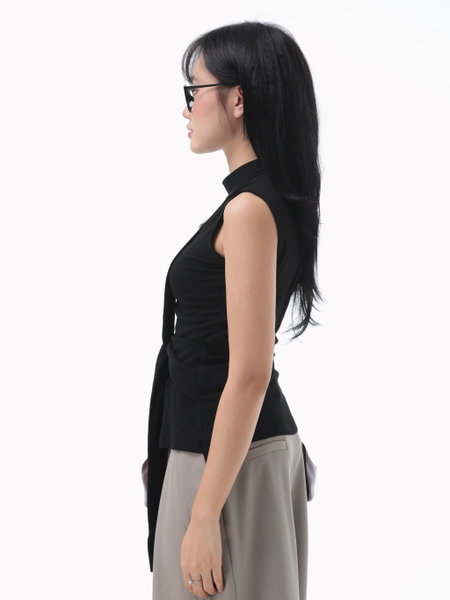 Sleeveless High-Neck Tie-Detail Top, image 5