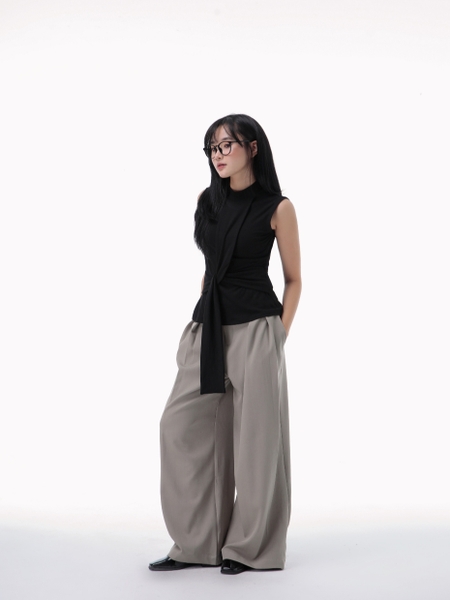 Sleeveless High-Neck Tie-Detail Top, image 3