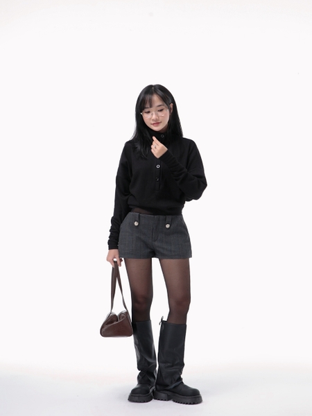 High-Neck Batwing Button Knit Top, image 7
