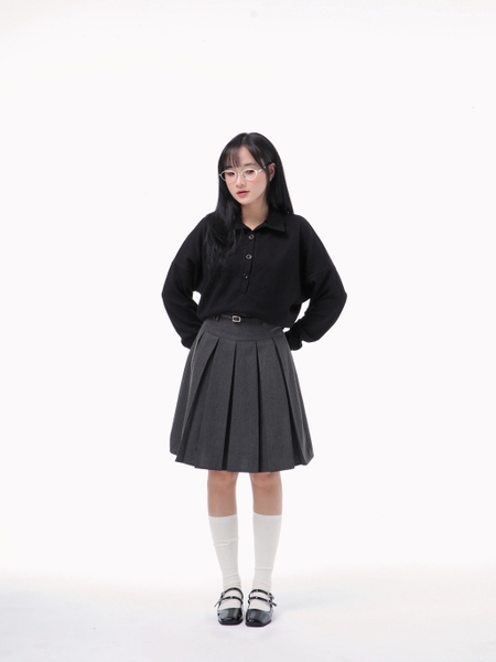 High-Neck Batwing Button Knit Top, image 3