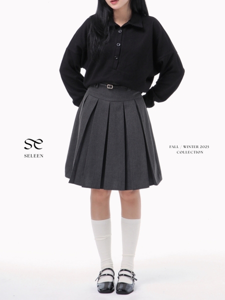 High-Waisted Pleated Midi Skirt, image 1