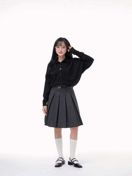 High-Waisted Pleated Midi Skirt, image 2