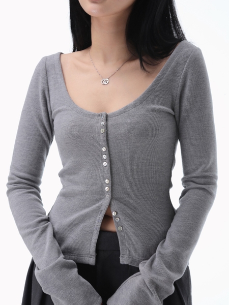 Long-Sleeve Button-Detail Knit Top, image 4