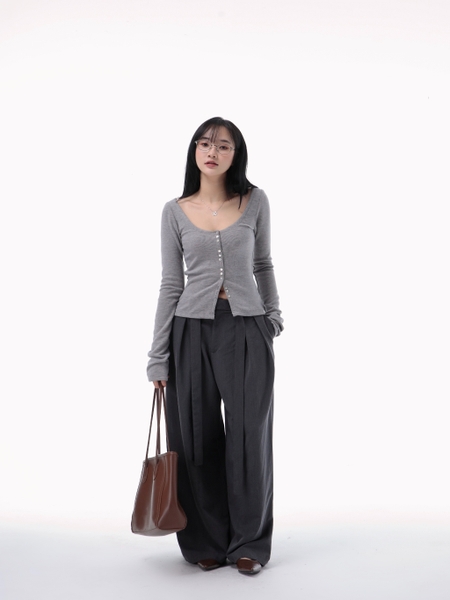 Long-Sleeve Button-Detail Knit Top, image 7