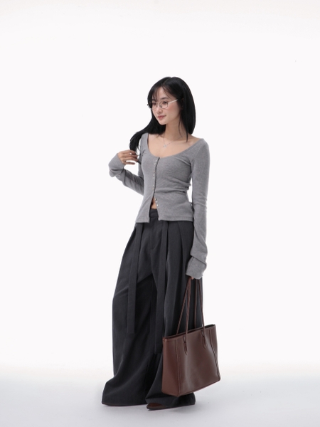 Long-Sleeve Button-Detail Knit Top, image 3