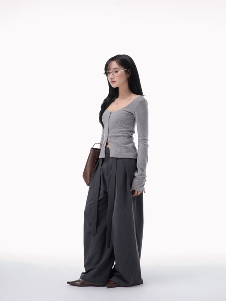 Long-Sleeve Button-Detail Knit Top, image 6