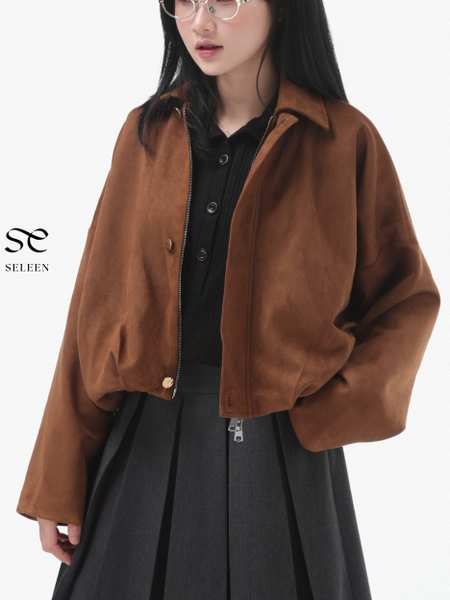 Relaxed Cropped Suede Jacket