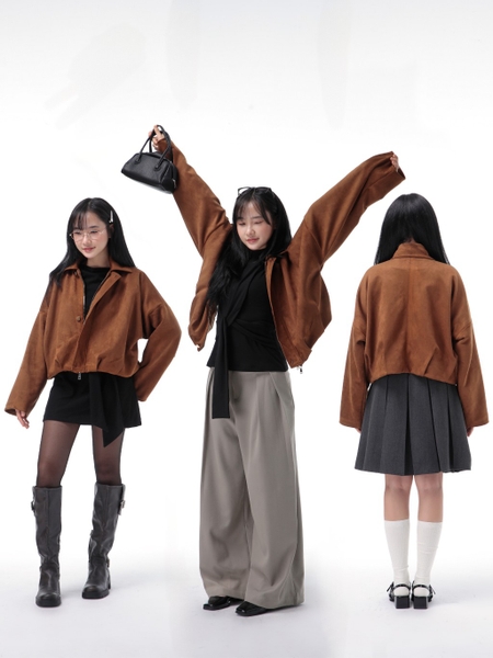 Relaxed Cropped Suede Jacket, image 2