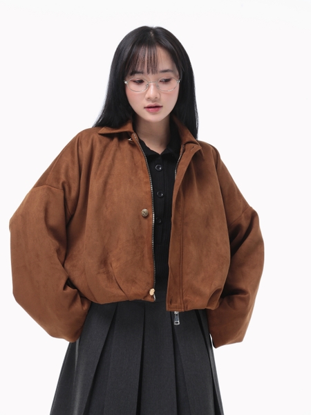 Relaxed Cropped Suede Jacket, image 3