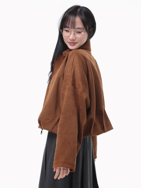 Relaxed Cropped Suede Jacket, image 4