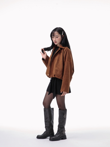 Relaxed Cropped Suede Jacket, image 5