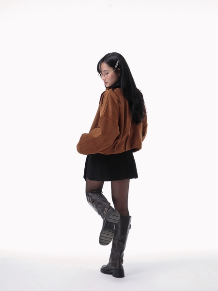 Relaxed Cropped Suede Jacket, image 9