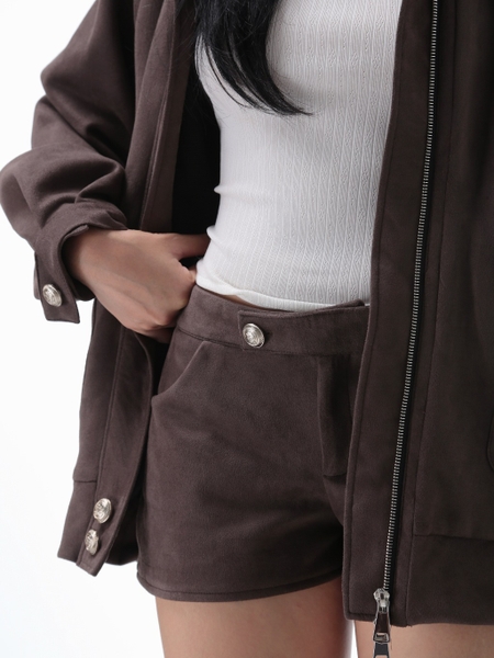 Low-Rise Suede Tab-Detail Shorts, image 3