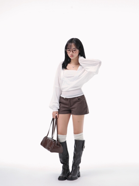 Low-Rise Suede Tab-Detail Shorts, image 7