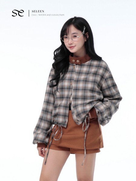 Cropped Check Stand-Collar Jacket, image 1