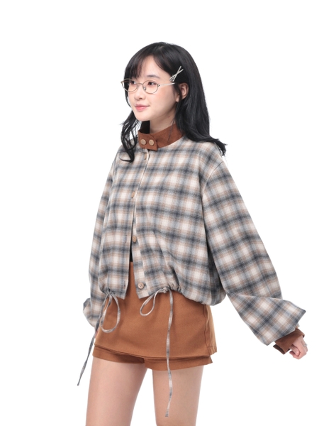 Cropped Check Stand-Collar Jacket, image 4