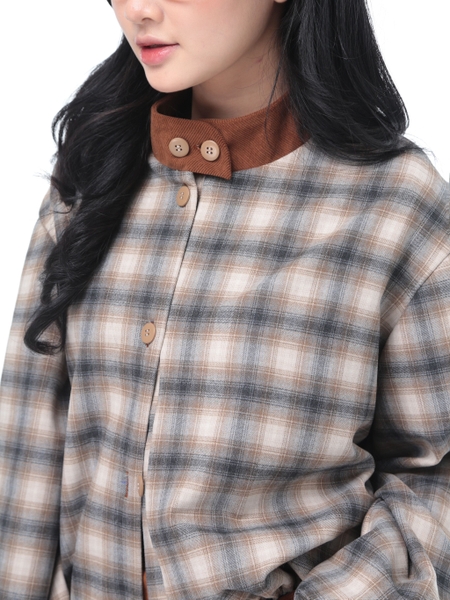 Cropped Check Stand-Collar Jacket, image 5