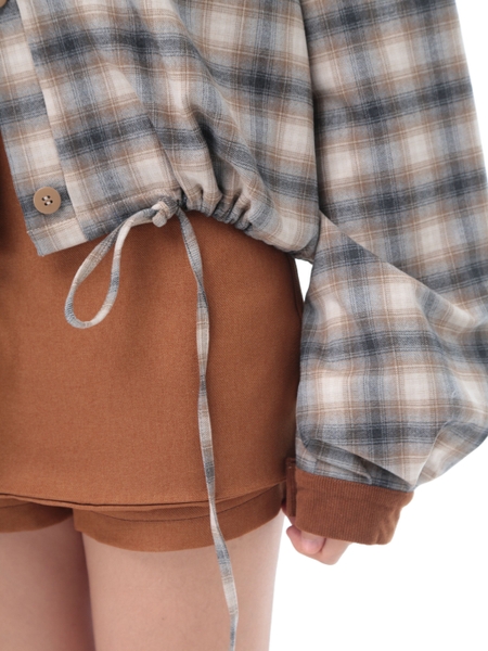 Cropped Check Stand-Collar Jacket, image 6