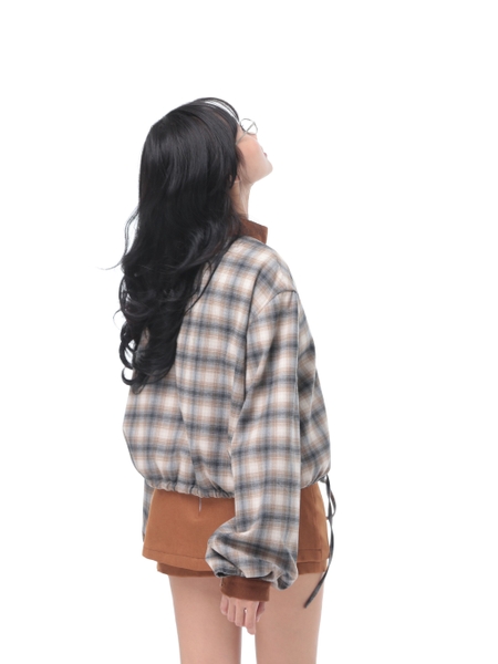 Cropped Check Stand-Collar Jacket, image 8