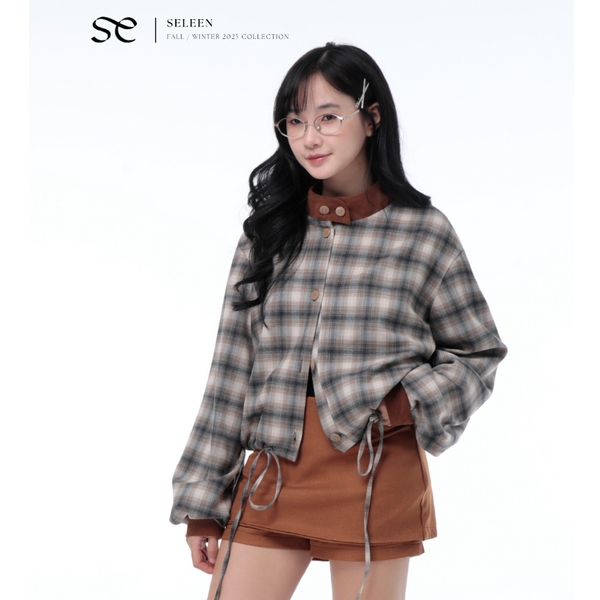 Cropped Check Stand-Collar Jacket, image 10
