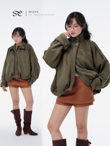 Olive Stand-Collar Two-Way Zip Jacket, image 1