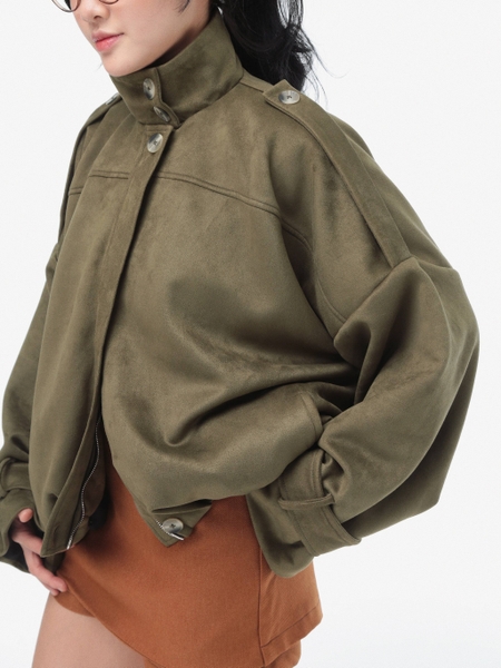 Olive Stand-Collar Two-Way Zip Jacket, image 4