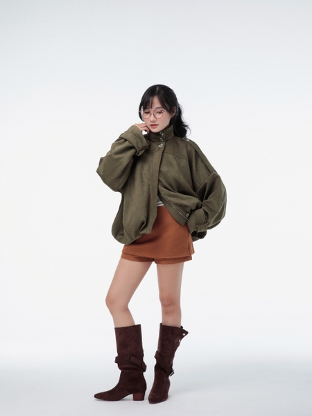 Olive Stand-Collar Two-Way Zip Jacket, image 6