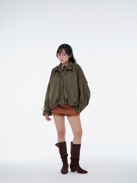Olive Stand-Collar Two-Way Zip Jacket, image 9