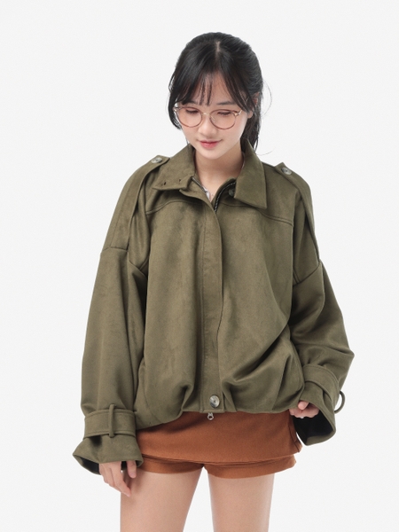 Olive Stand-Collar Two-Way Zip Jacket, image 8