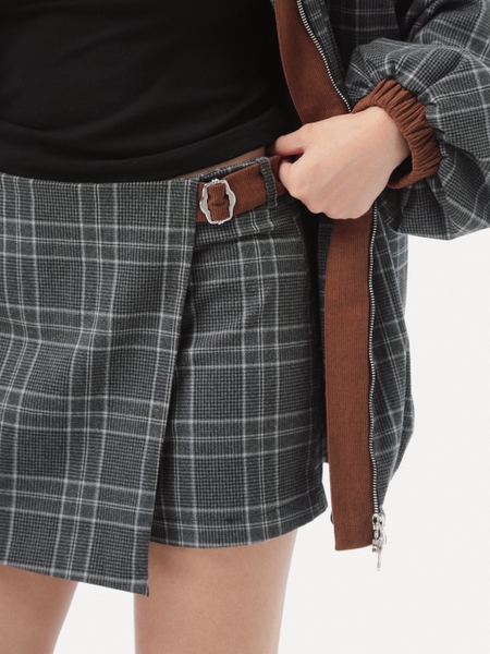 High-Waisted Wrap-Effect Flannel Skort, image 5