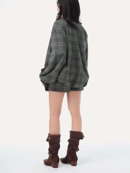 High-Waisted Wrap-Effect Flannel Skort, image 6