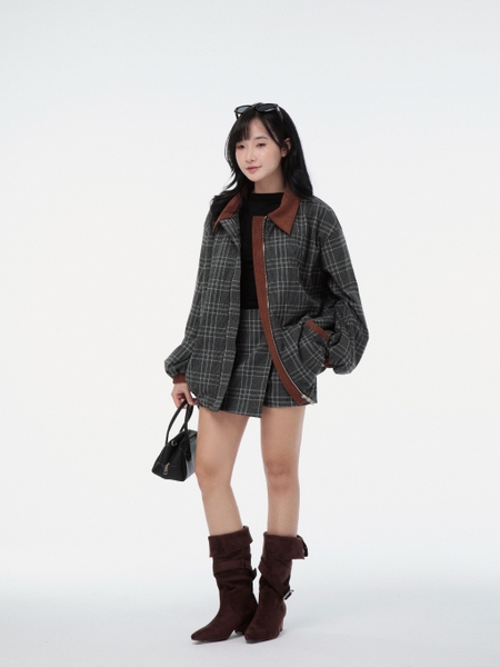 High-Waisted Wrap-Effect Flannel Skort, image 7
