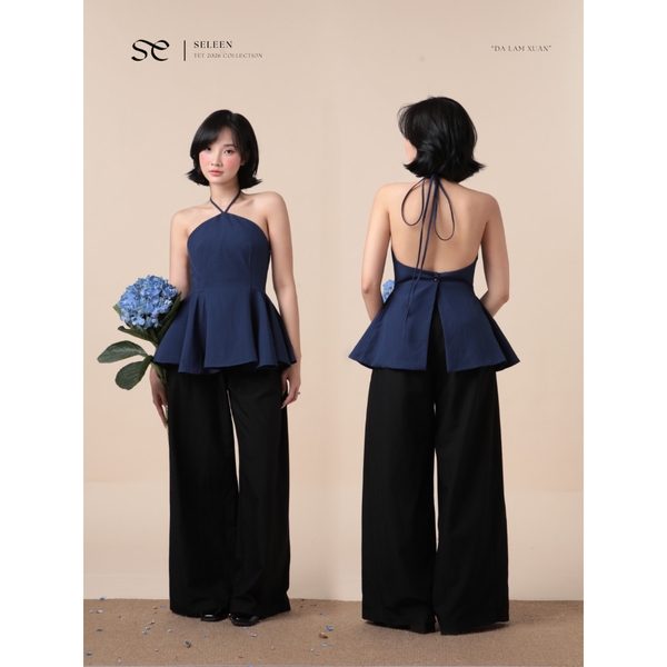 Open-Back Flared Linen Halter Top, image 12