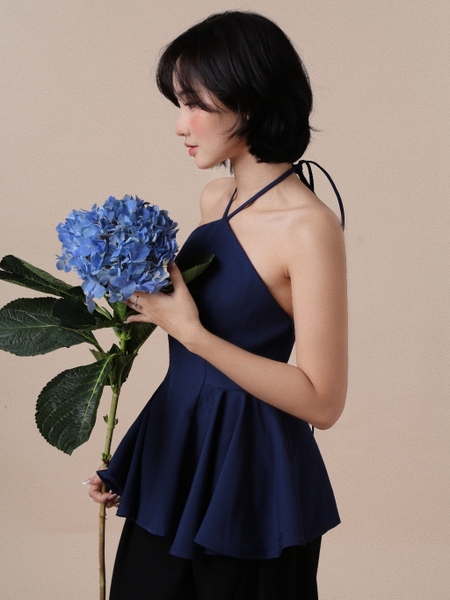 Open-Back Flared Linen Halter Top, image 4