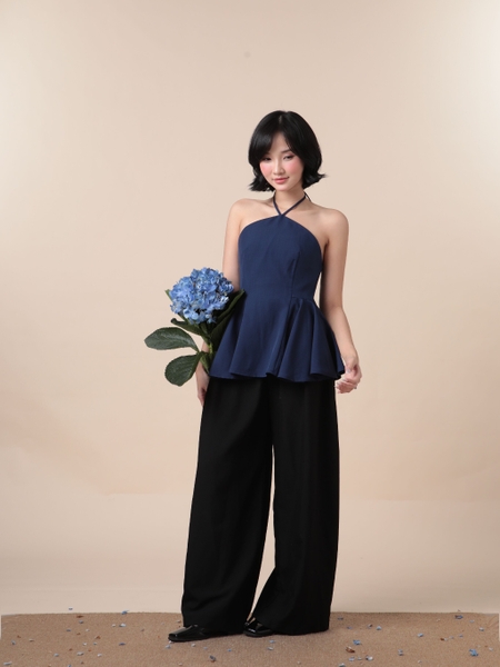 Open-Back Flared Linen Halter Top, image 3