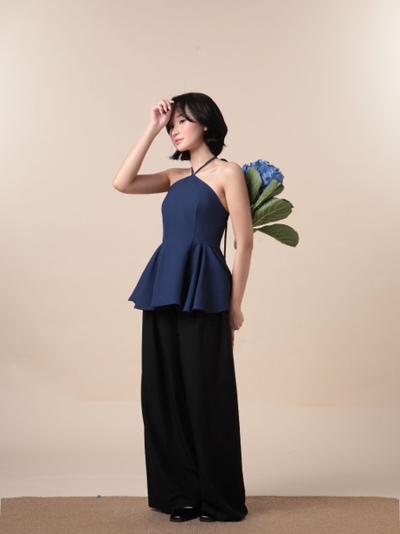 Open-Back Flared Linen Halter Top, image 6