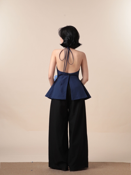 Open-Back Flared Linen Halter Top, image 9