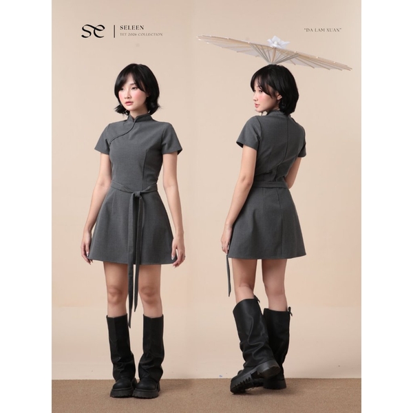 Mandarin-Collar A-Line Mini Dress, image 12