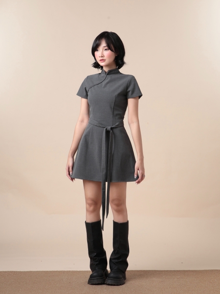 Mandarin-Collar A-Line Mini Dress, image 8