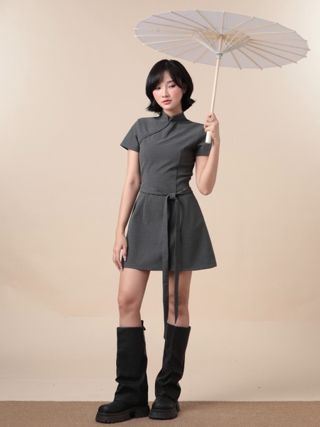Mandarin-Collar A-Line Mini Dress, image 3