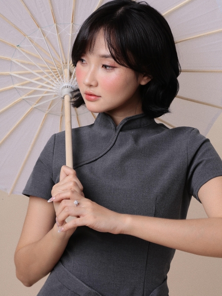 Mandarin-Collar A-Line Mini Dress, image 4