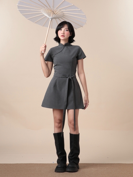Mandarin-Collar A-Line Mini Dress, image 9